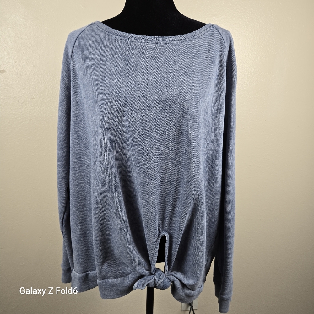 GAP Blue Washed Tie Front Sweatshirt XL Soft Cotton Blend Lounge Casual Top